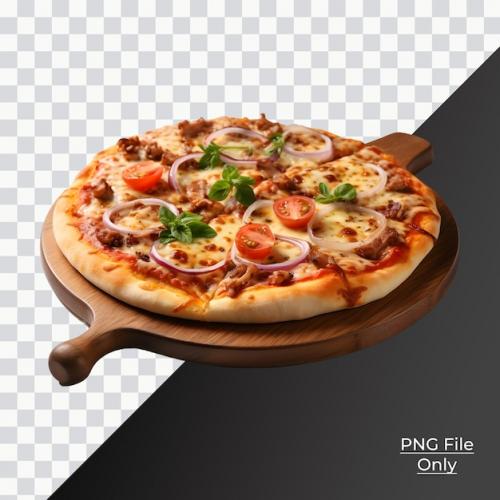 Delocious Pizza Sitting On Wooden Board Only Png Premium Psd