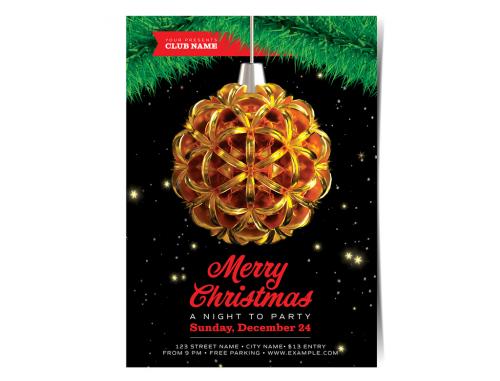 Christmas Party Flyer Layout with Golden Ornament - 226853531