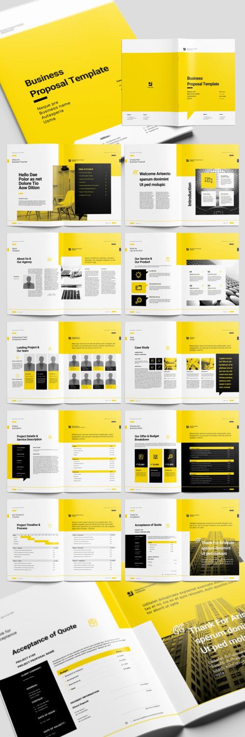 Yellow Proposal Brochure Layout with Black Accents - 226865052