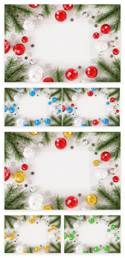 Christmas Card On White Surface With Ornaments Mockup - 227103634
