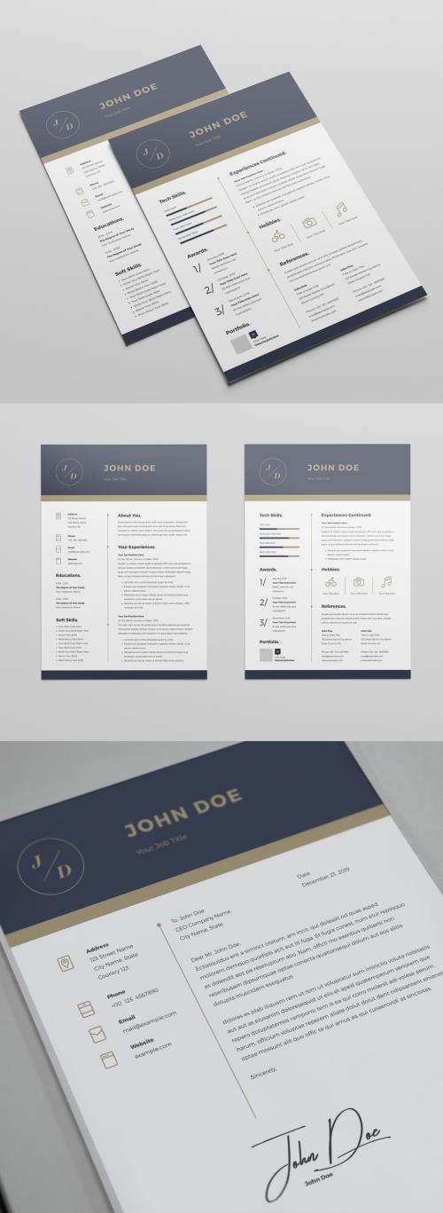 Resume Layout with Blue and Gold Header - 227497510