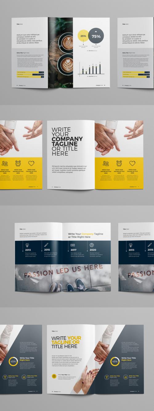 Brochure Layout with Blue and Yellow Accents - 227497528