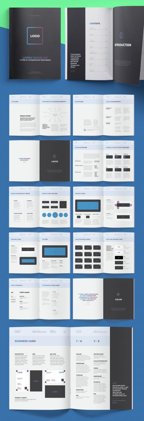 Brand Manual Layout Logo Guideline with Editable Light Blue Header - 227498630