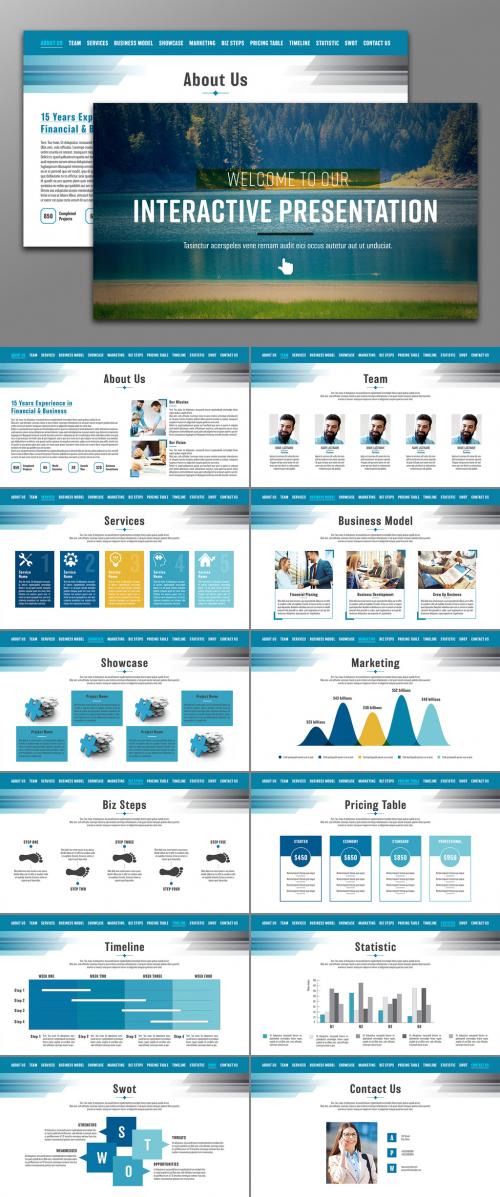 Interactive PDF Presentation Layout with Blue Header - 227545416