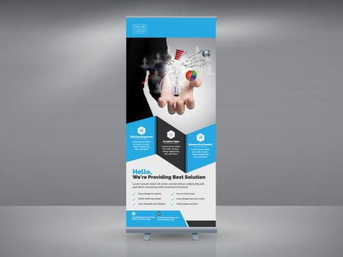 Advertising Roll-Up Banner Layout with Blue Accents - 228377401