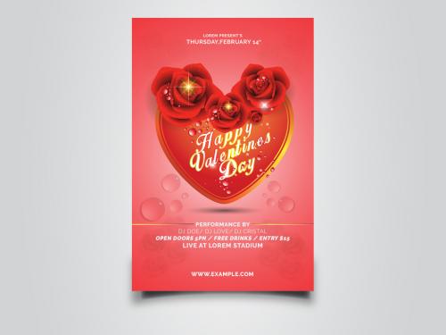 Valentine's Day Party Flyer Layout with Heart and Rose Elements - 228377783