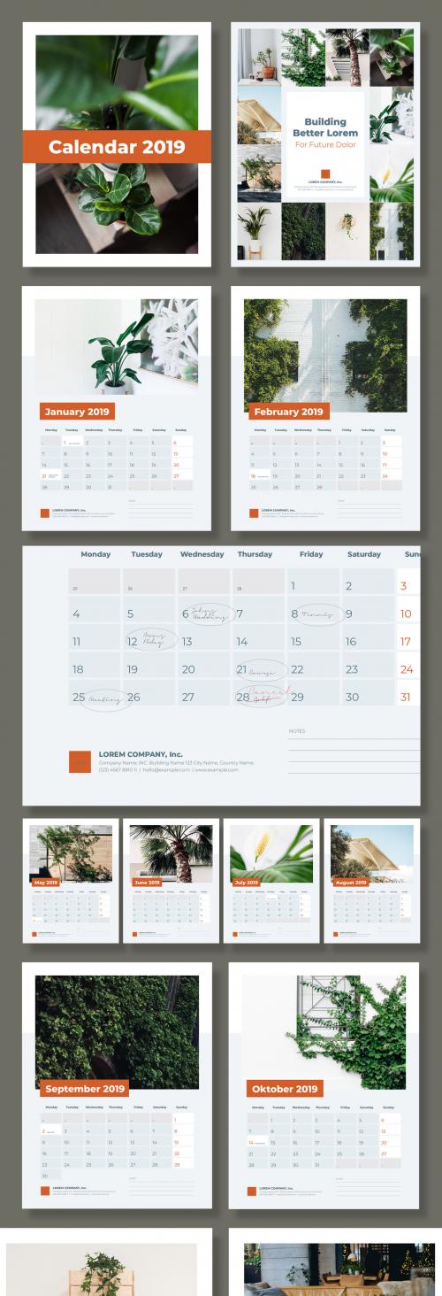 12 Month 2019 Calendar With Planner and US Holiday - 228399657