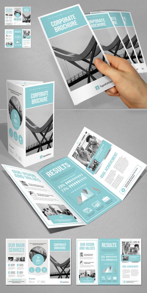 Trifold Brochure Layout in Blue and White  - 228402219