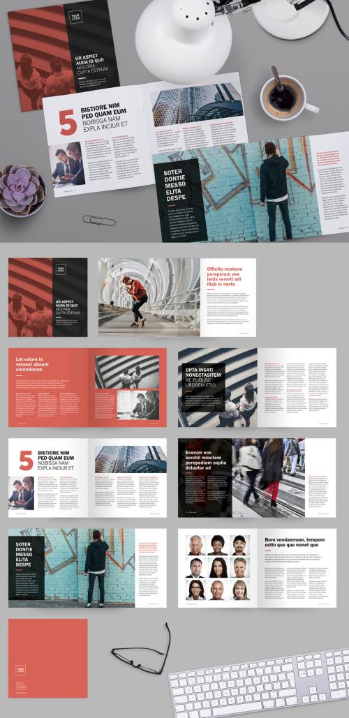 Square Brochure Layout with Red Accents - 228405711