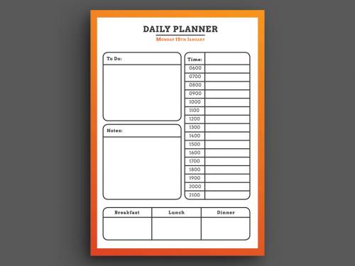 Daily Planner Layout with Orange Border - 228546225