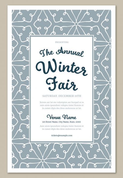 Winter Event Poster Layout with Snowflake Pattern - 228546257