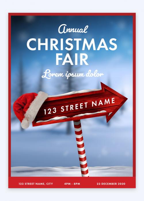 Christmas Event Poster Layout with Signpost Illustration - 228547261