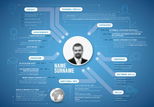 Blue Resume Layout with Circuit Lines - 229410654