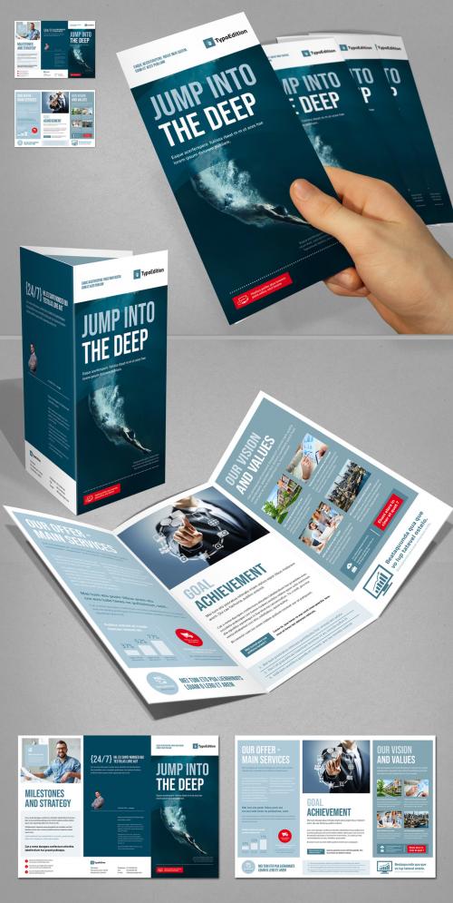 Blue and White Trifold Brochure with Red Accents - 229427910