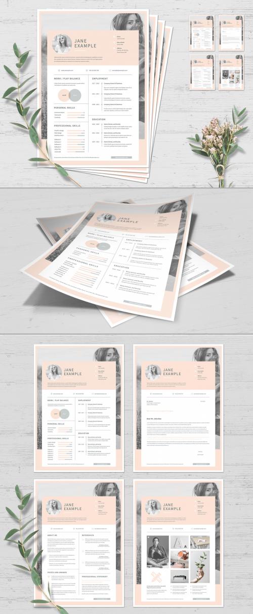 Resume and Cover Letter Layout with Pale Pink Accents - 229429232