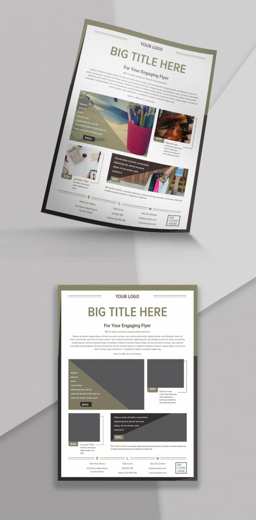 Product Flyer Layout with Olive Green Accents - 229442540