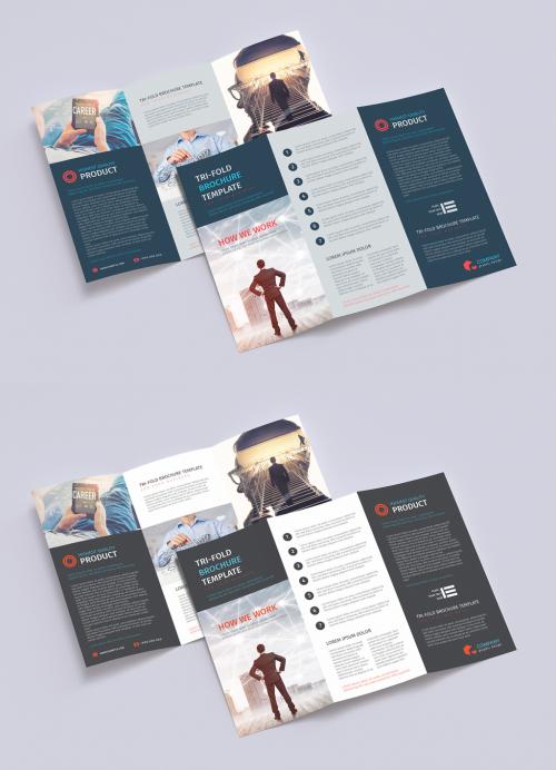 Trifold Brochure Layout with Blue and Red Accents - 229443157