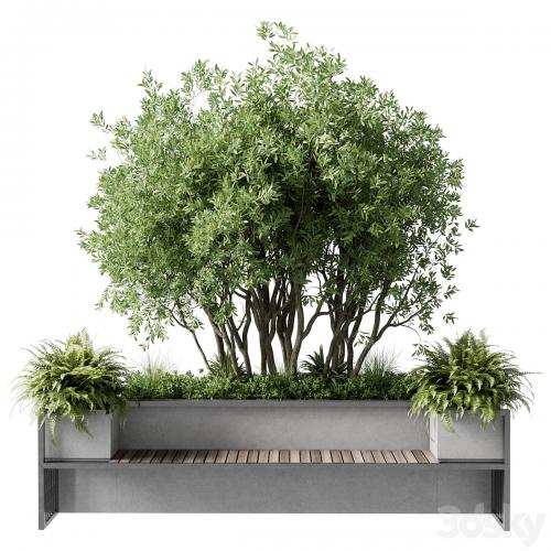 Urban Environment - Urban Furniture - Green Benches With tree 41