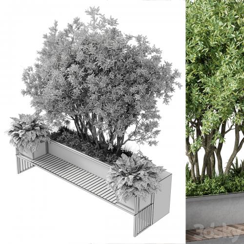 Urban Environment - Urban Furniture - Green Benches With tree 41