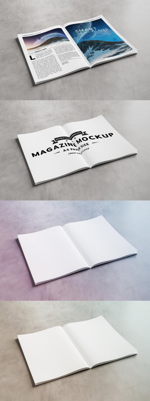 Open Magazine on Concrete Surface Mockup - 229642954