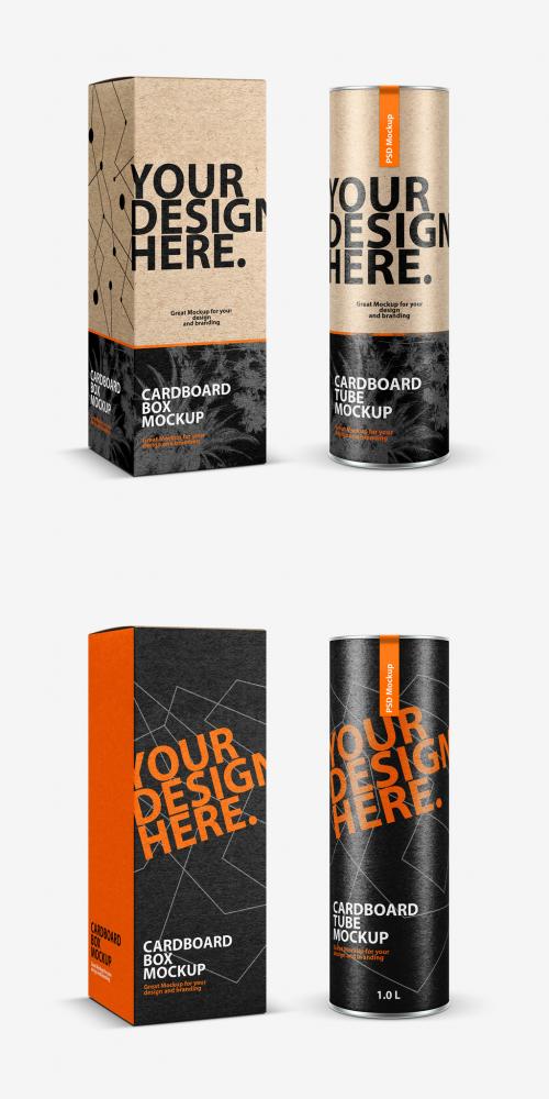 Cardboard Box and Paper Tube Mockup - 229812436