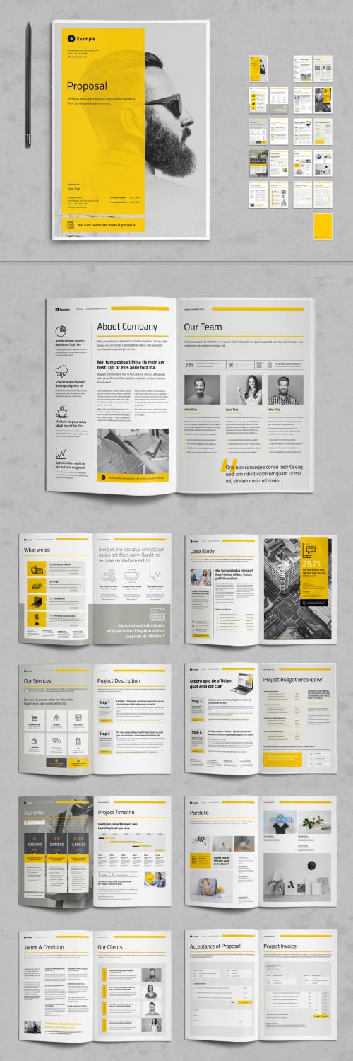 Business Proposal Layout with Yellow and Gray Accents  - 229817064