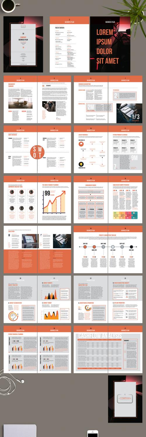 Business Plan Layout With Orange Headers - 229838527