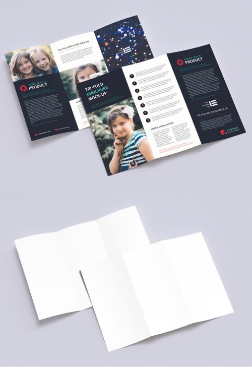 Trifold Brochure Mockup on Solid Background - 229986642