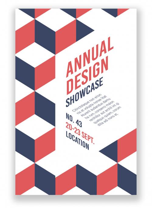 Poster Layout with Red and Blue Geometric Elements - 229996429