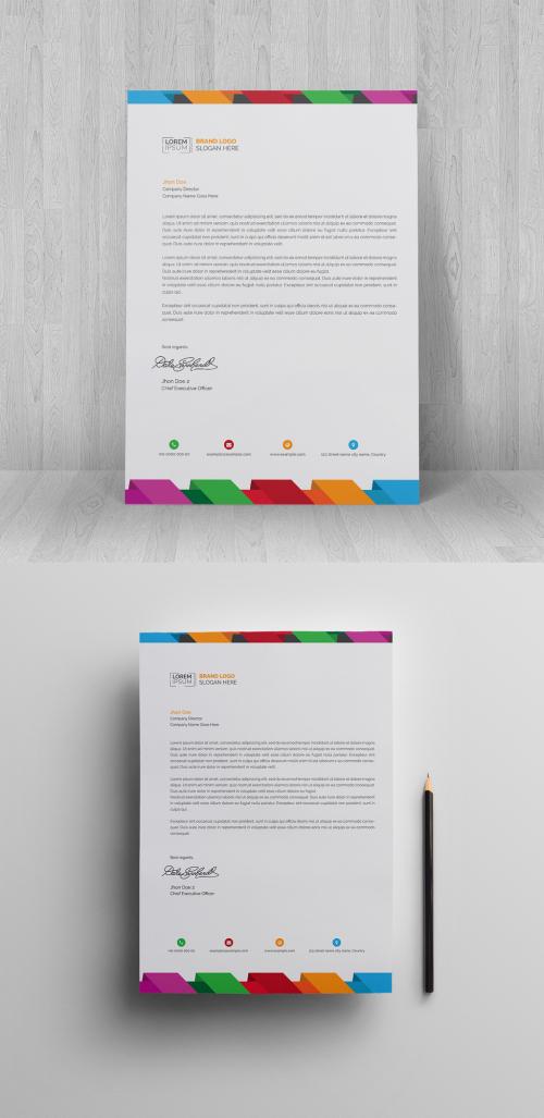 Letterhead Layout with Multicolored Header and Footer - 230876719