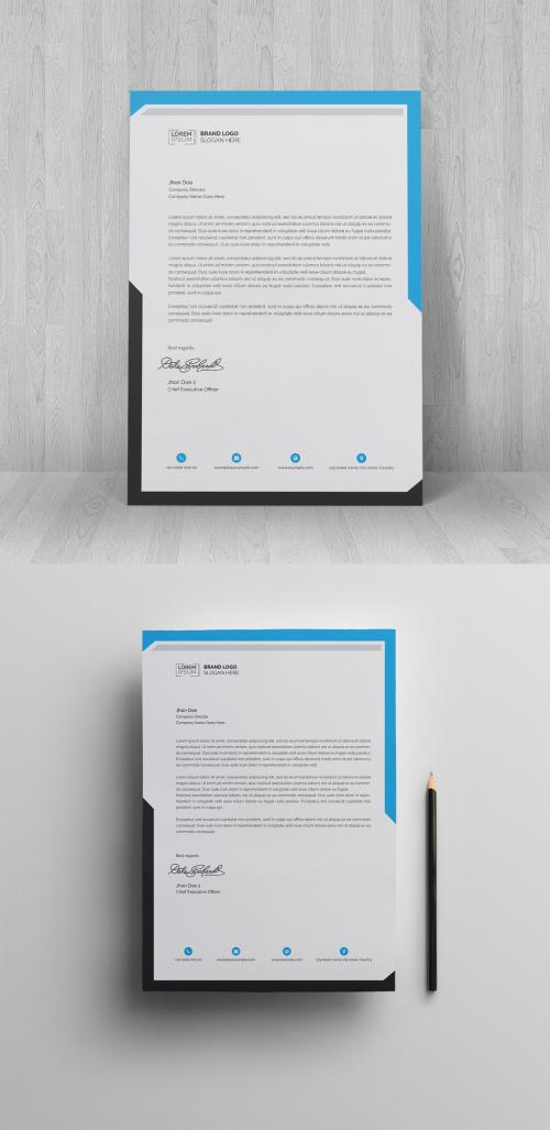 Letterhead Layout with Blue Header and Gray Footer - 230876904