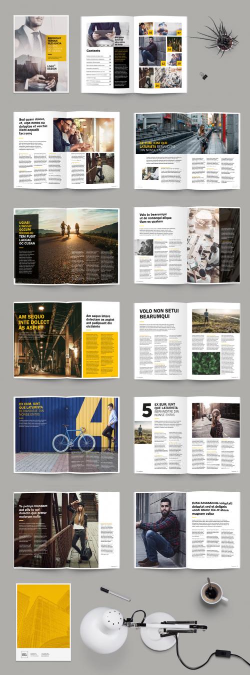 Brochure/Magazine Layout with Yellow Accents - 230892128