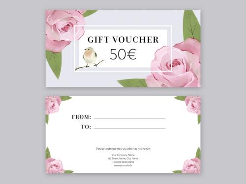 Gift Voucher Layout with Rose Illustrations - 231016893