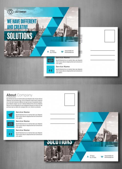 Business Postcard Layout with Blue Accents - 231049409