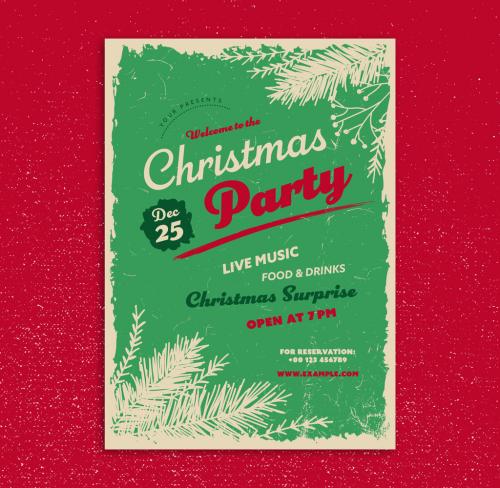 Christmas Party Flyer Layout with Pine Branch Illustrations - 231049873