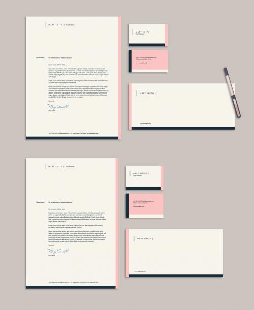 Stationery Set with Pink and Dark Blue Elements - 231049902