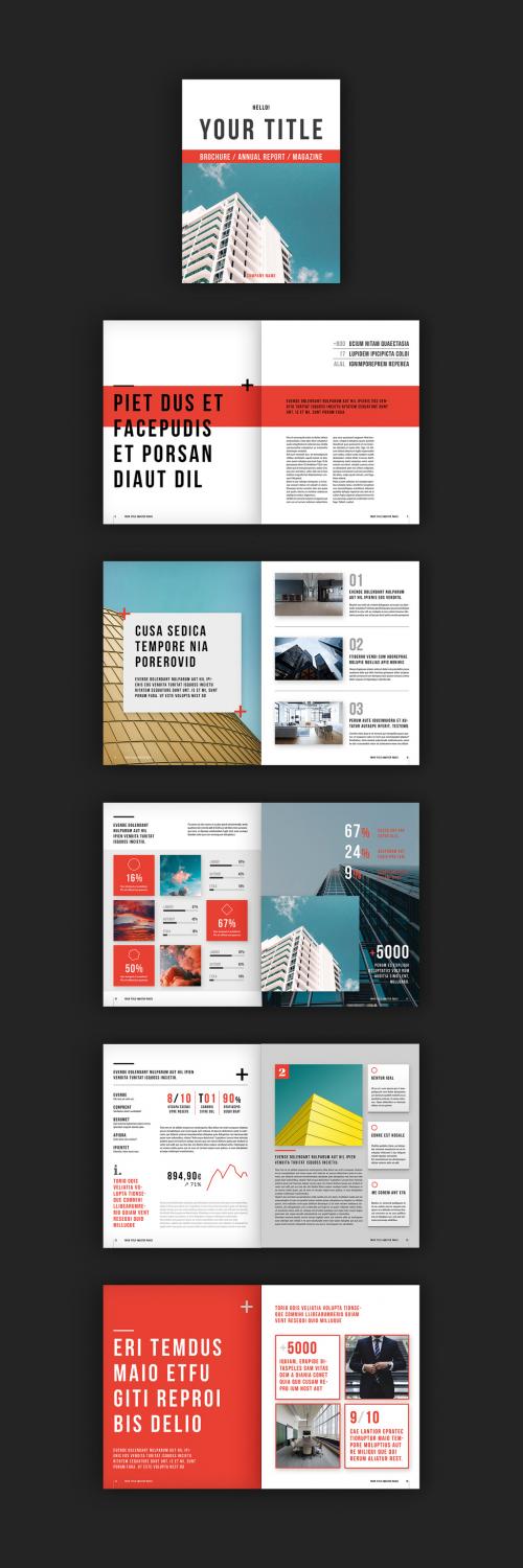 Brochure/Magazine Layout with Red Accents - 231196108