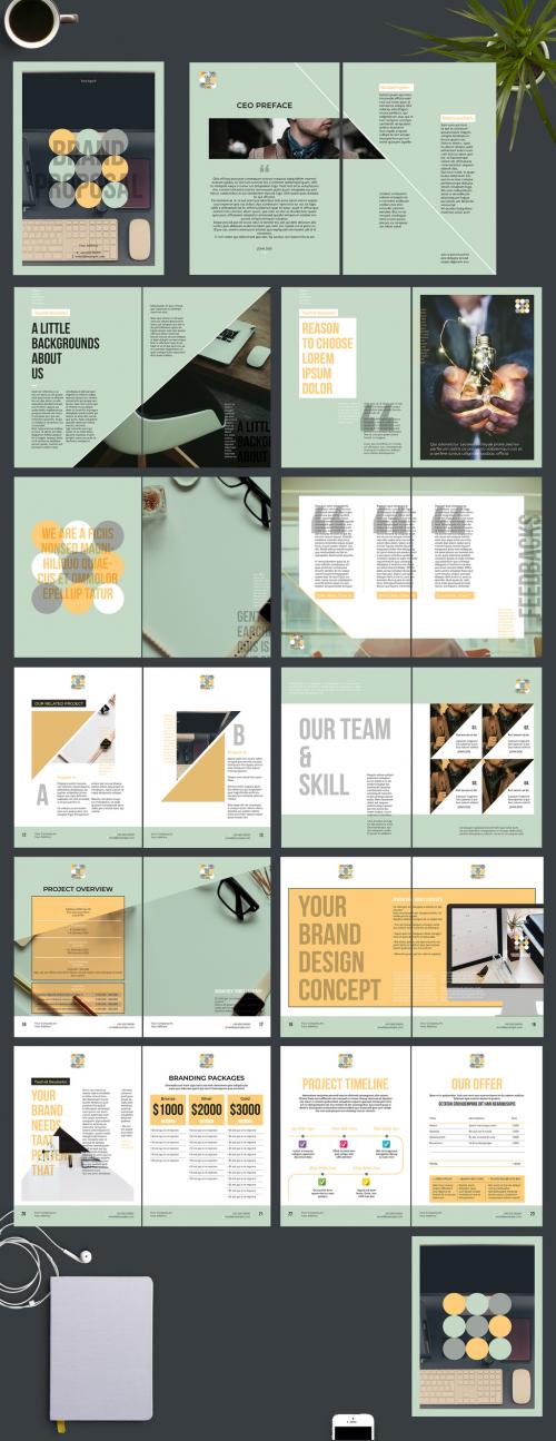 Branding Proposal Layout with Green and Yellow Accents - 231721644