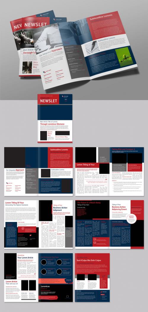 Newsletter Layout with Blue and Red Accents - 231972458