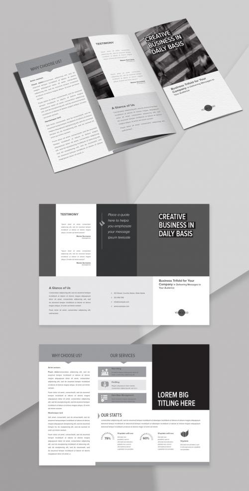 Black and White Trifold Brochure Layout - 231972461