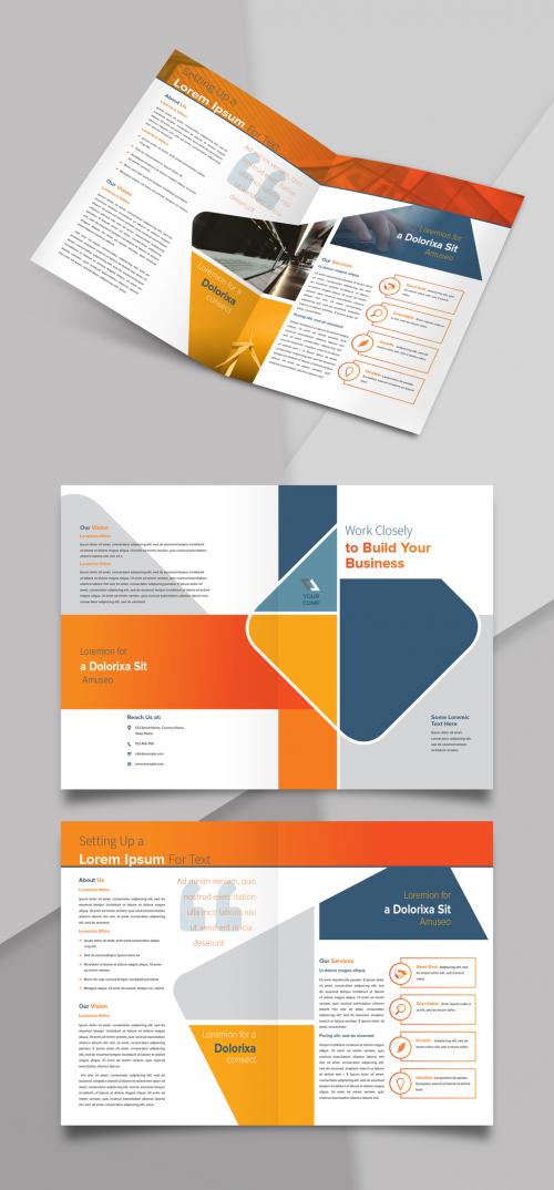 Bifold Brochure with Blue and Orange Accents - 231972475