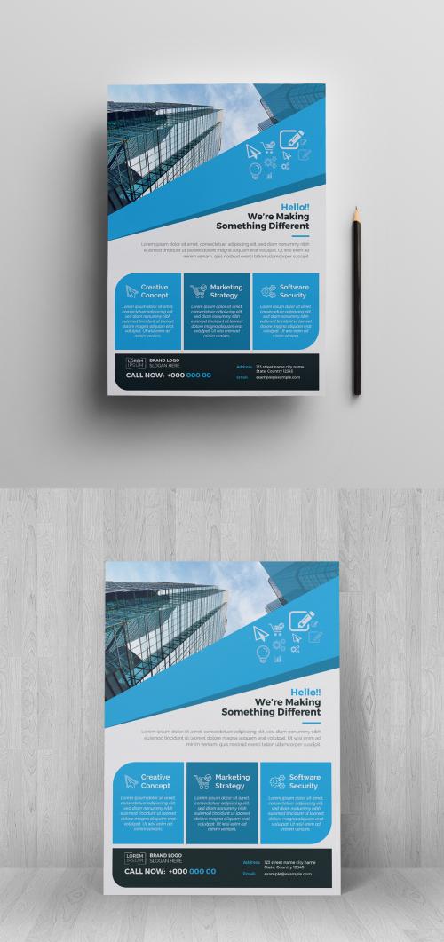 Business Flyer Layout with Blue Accents - 231981614