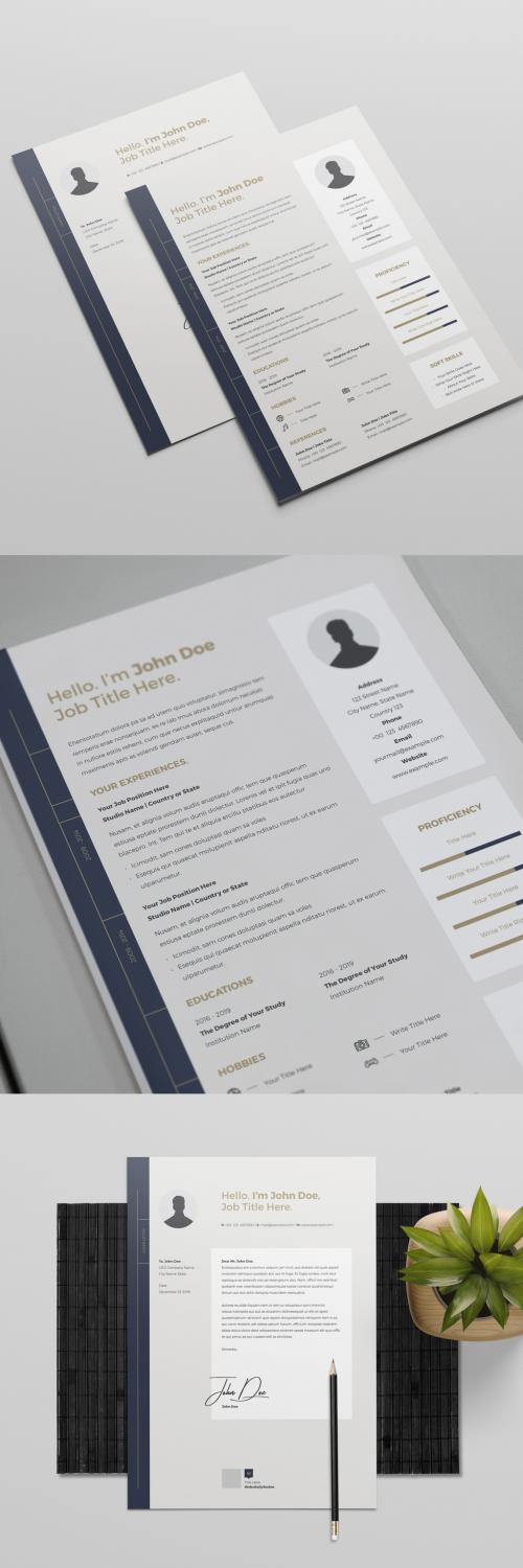 Tan Resume Layout with Dark Blue Tab - 231981976