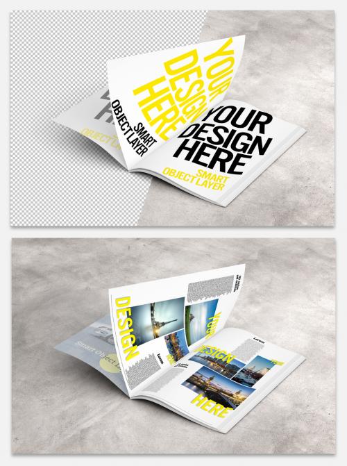 Open Magazine on Concrete Surface Mockup - 232341500