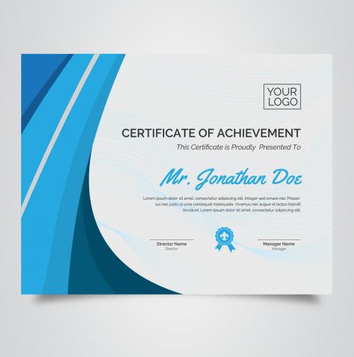 Certificate of Achievement Layout with Blue Elements - 232530224
