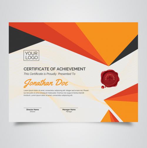 Certificate of Achievement Layout with Orange Elements - 232530228