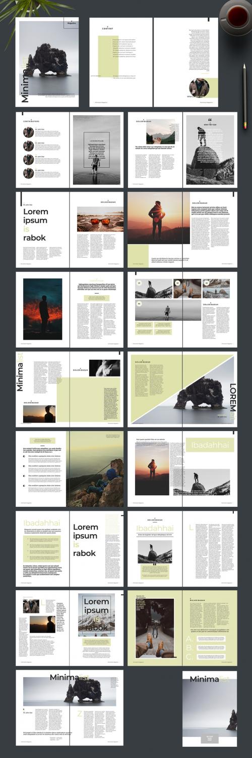 Magazine Layout with Green Accents - 232553510