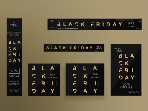 Black Friday Web Banner Layouts with Gold Elements - 232561947