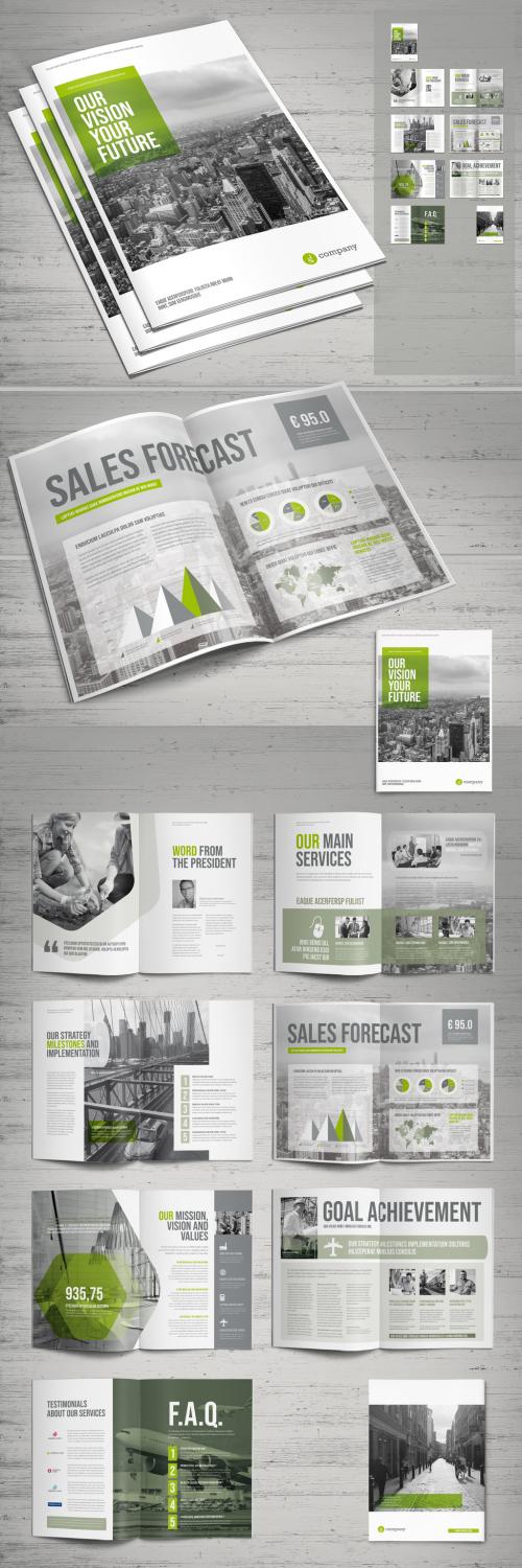 Business Brochure Layout with Green Accents - 233290414