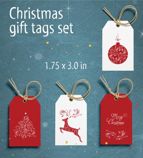 Christmas Gift Tag Layout Set with Intricate Illustrations - 233419454